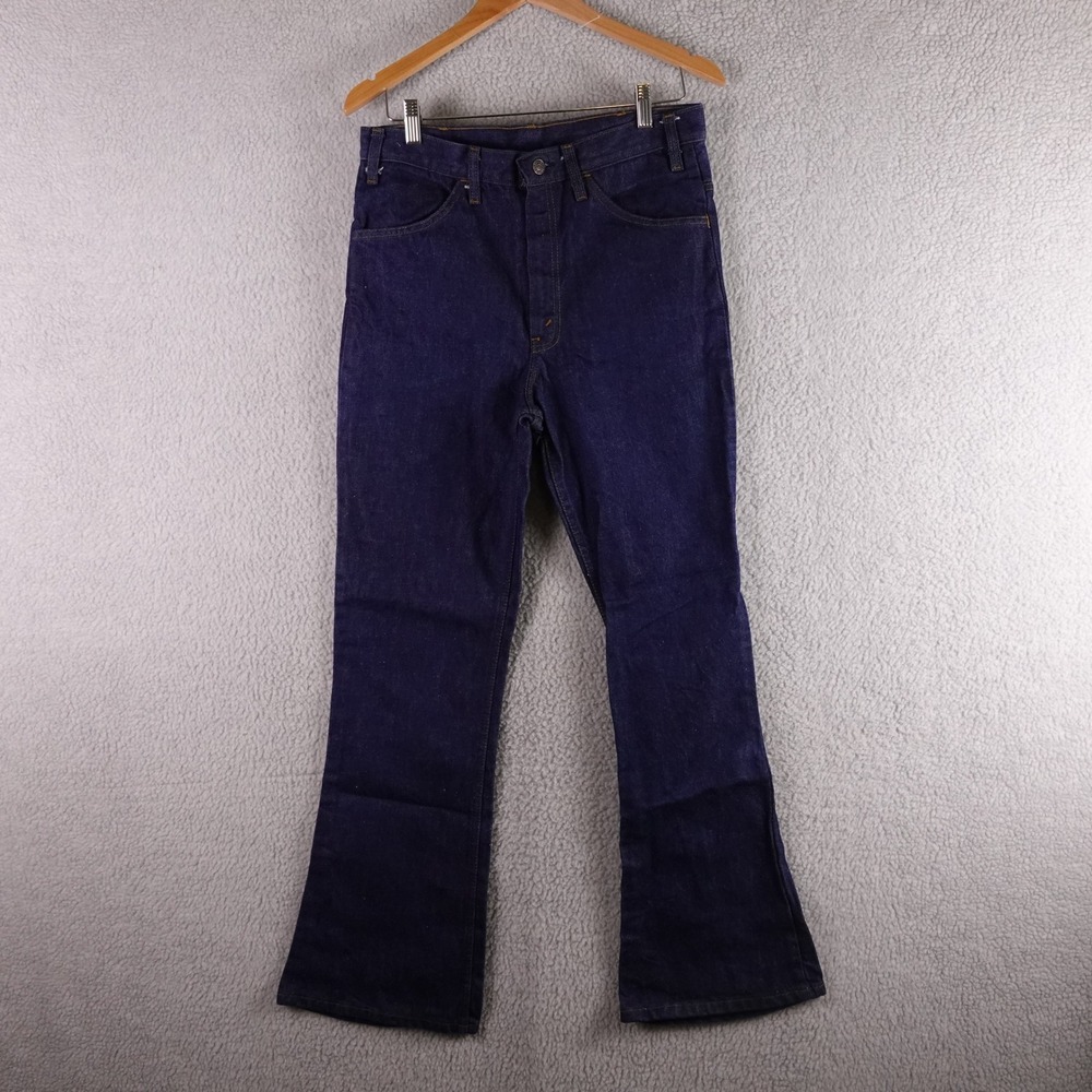 Vintage JCPenney Mens Indigo Flare Leg Denim Jeans 33x32 Dark Wash 70s Deadstock